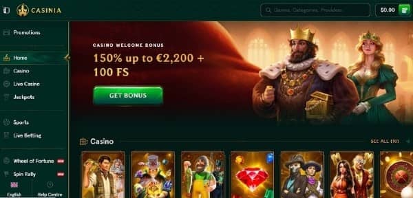 Log in to your Casinia account and open the "Sports" tab on the left menu bar