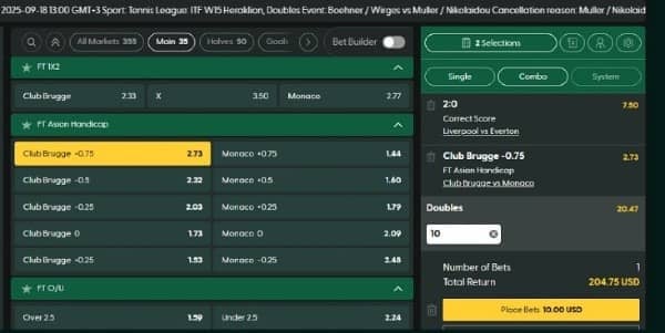 Select a market and add it to your bet slip. Then, choose a stake amount and place your bet on Casinia