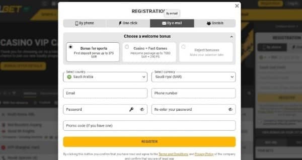 Choose your preferred sign-up method on Melbet sport
