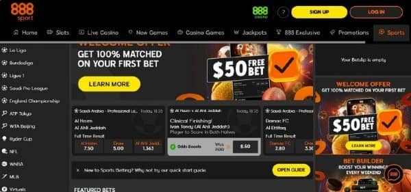 Visit 888sport, tap the yellow Sign Up button, enter your email and choose a password