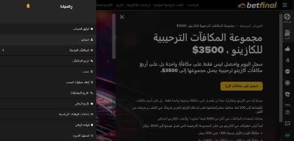 تحقق من خيارات حسابك في betfinal sport